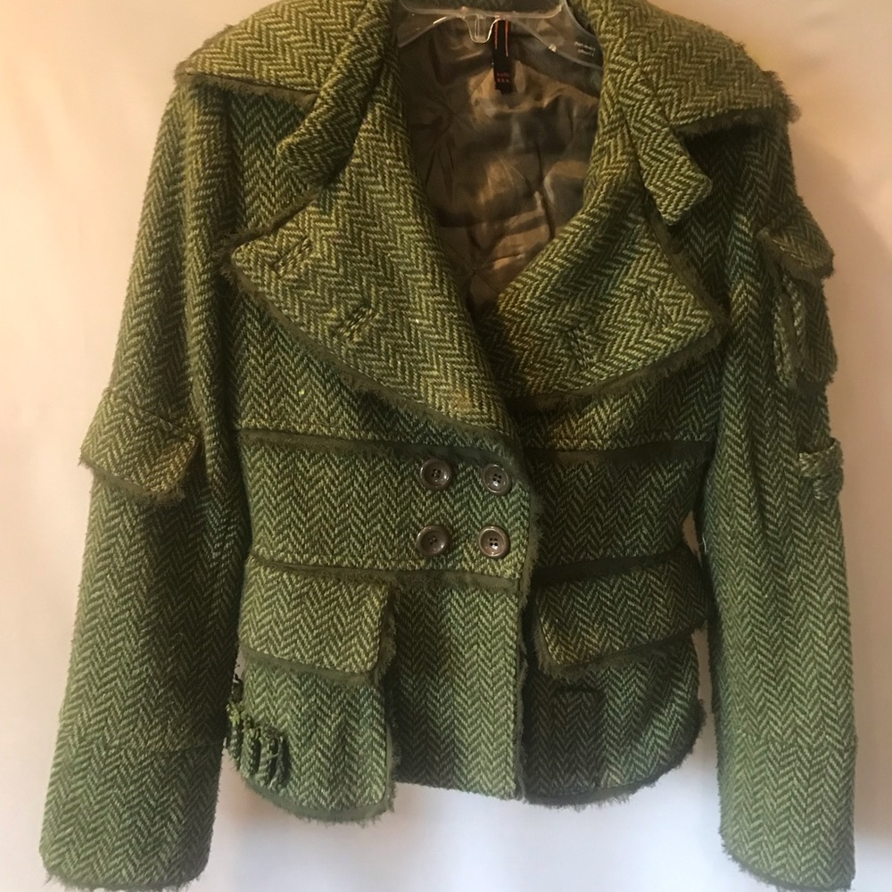 Nelli Green Herringbone Wool Jacket - image 1